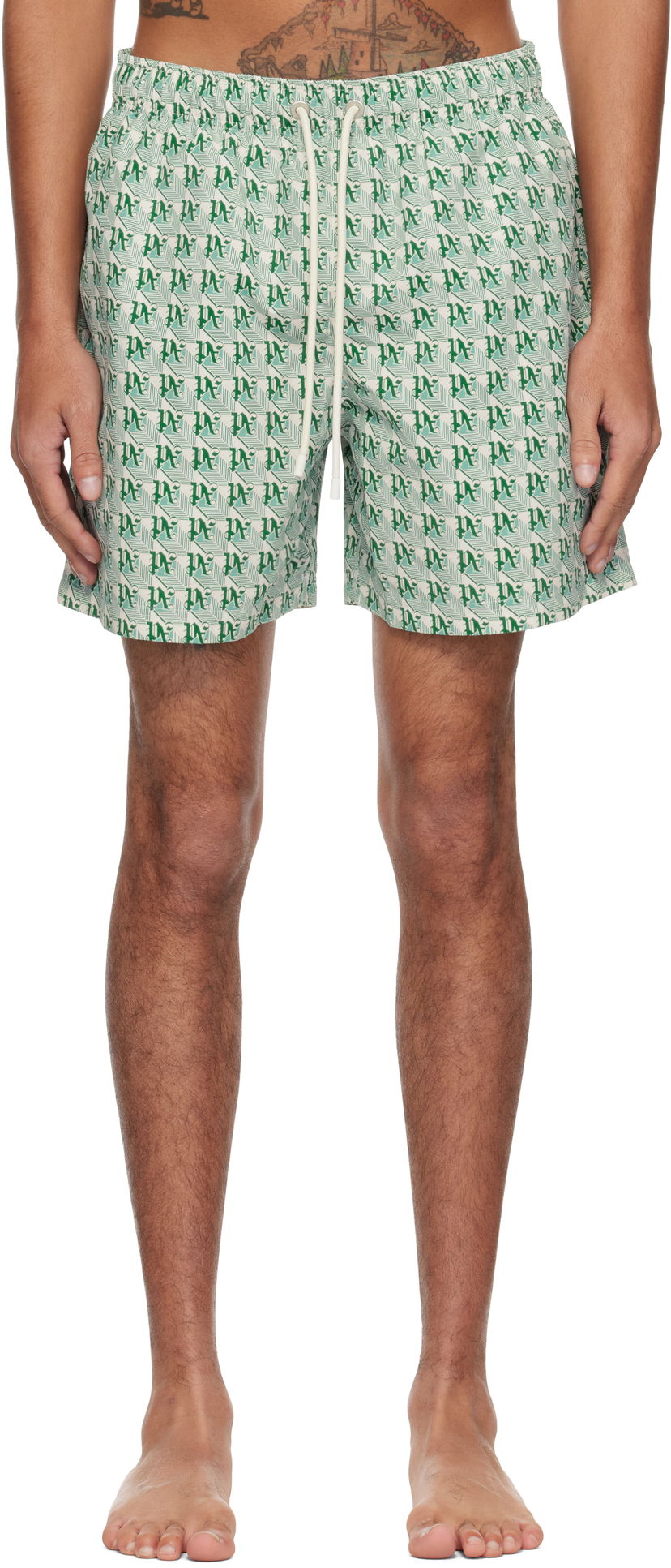 Купальники Palm Angels Palm Angels 'PA' Diamond Print Swim Shorts Зелений | PMFD012S25FAB004550B
