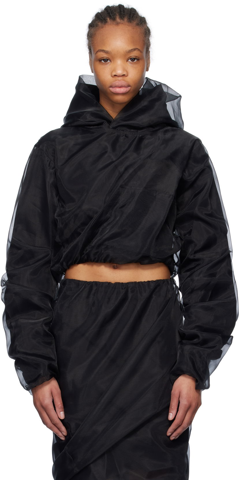 Світшоти We11done We11done Layered Cropped Hoodie чорний | WD-BL0-25-117-W-BK