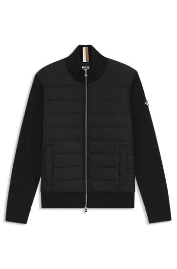 Куртка бомбер BOSS Mixed-material jacket with padded front and knitted sleeves чорний | 50549991, 0