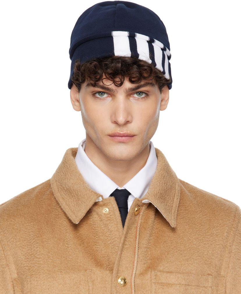 Шапка Thom Browne Jersey 4-Bar Loopback Beanie Синій | UJH001A-03037