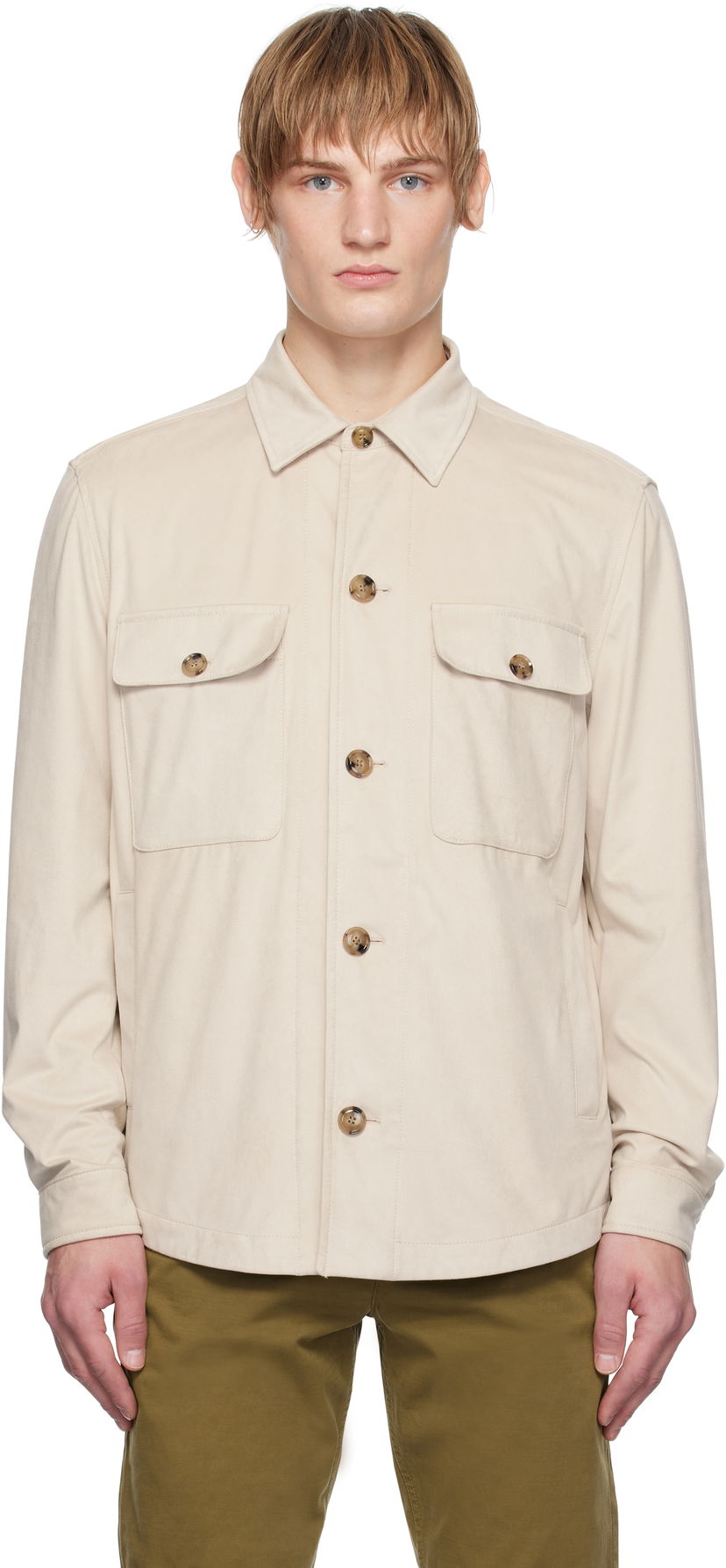 Сорочка BOSS Flap Pocket Faux-Suede Jacket бежевий | 50535666