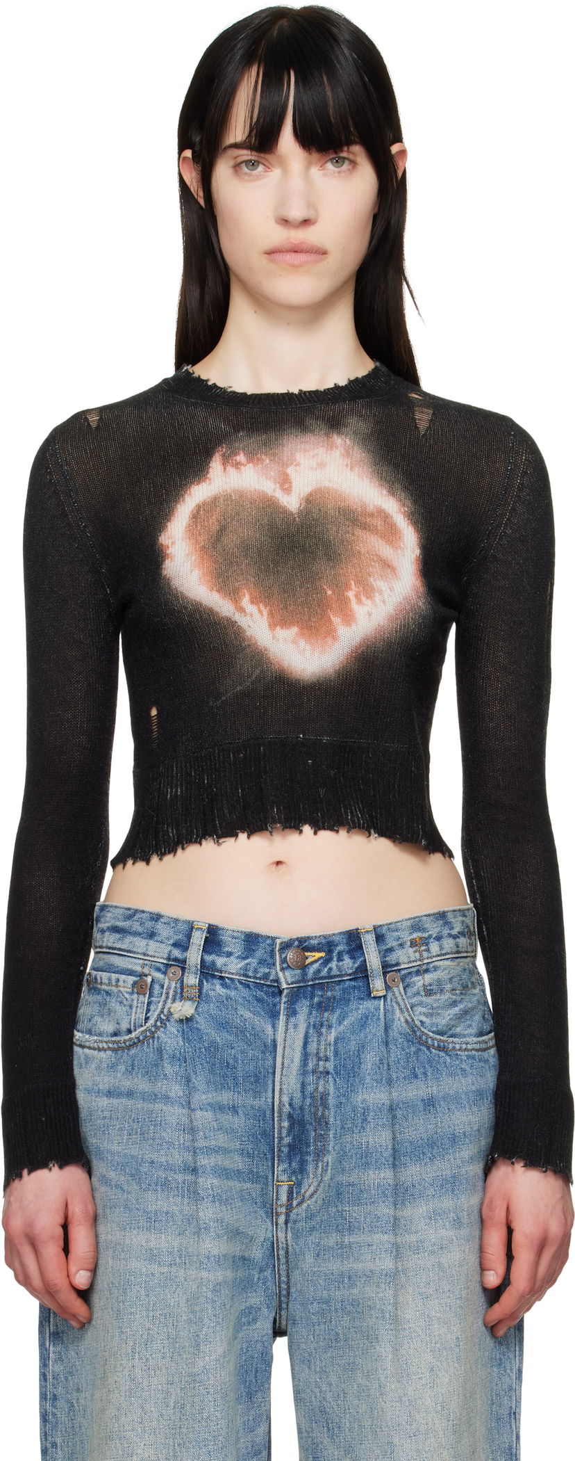 Cветр R13 R13 Flaming Heart Cropped Sweater чорний | R13WY042-Y016B