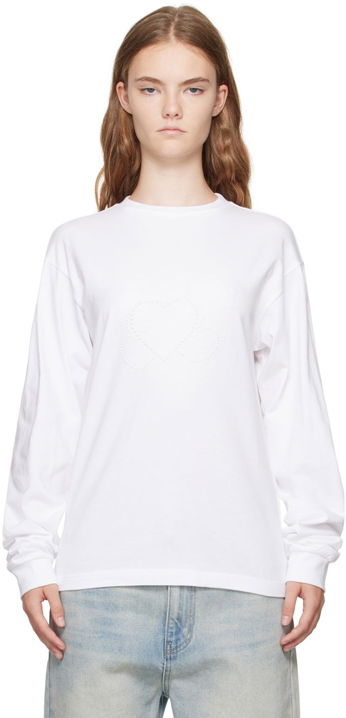 Футболка We11done Pearl Bear Long Sleeve T-Shirt білий | WD-TT2-24-781-U-WH