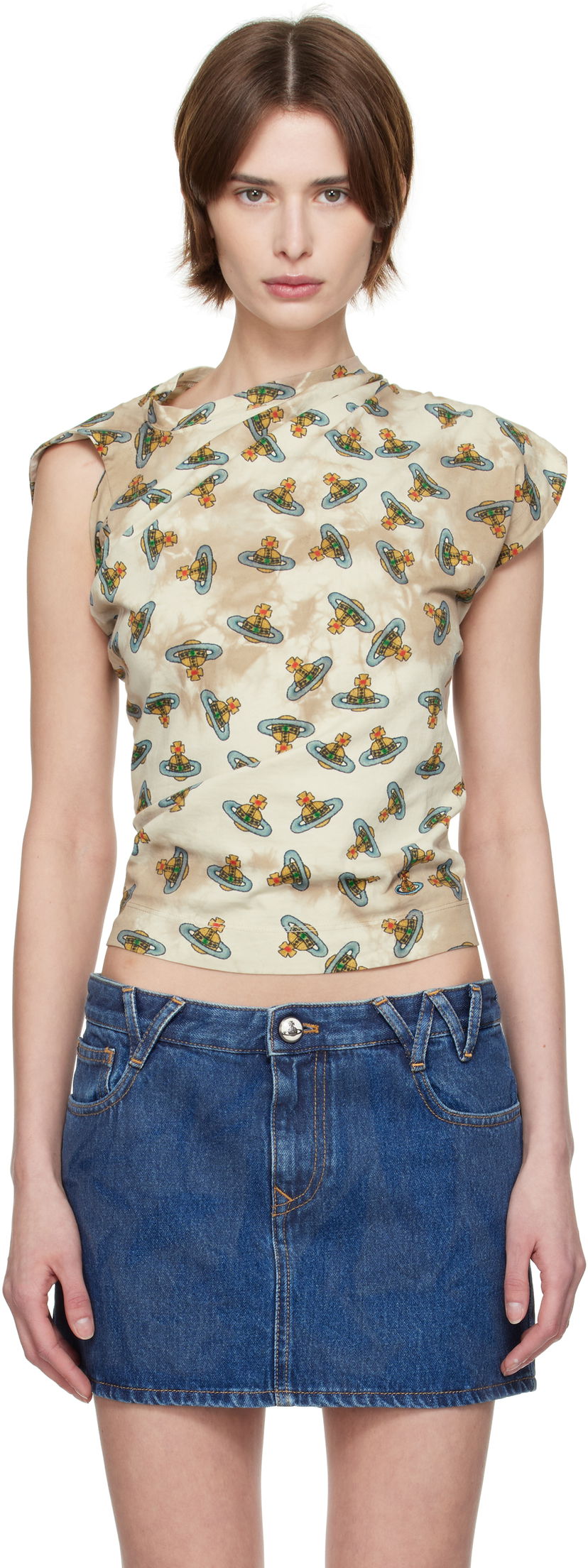 Кроп-топи Vivienne Westwood Vivienne Westwood Hebo Orb Print T-Shirt бежевий | 1504000A-J008V-