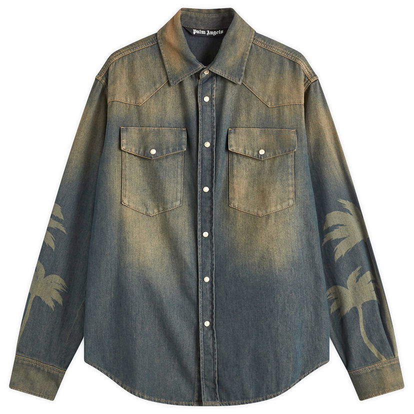 Сорочка Palm Angels Laser Palm Denim Shirt Синій | PMYD019S25DEN0016009