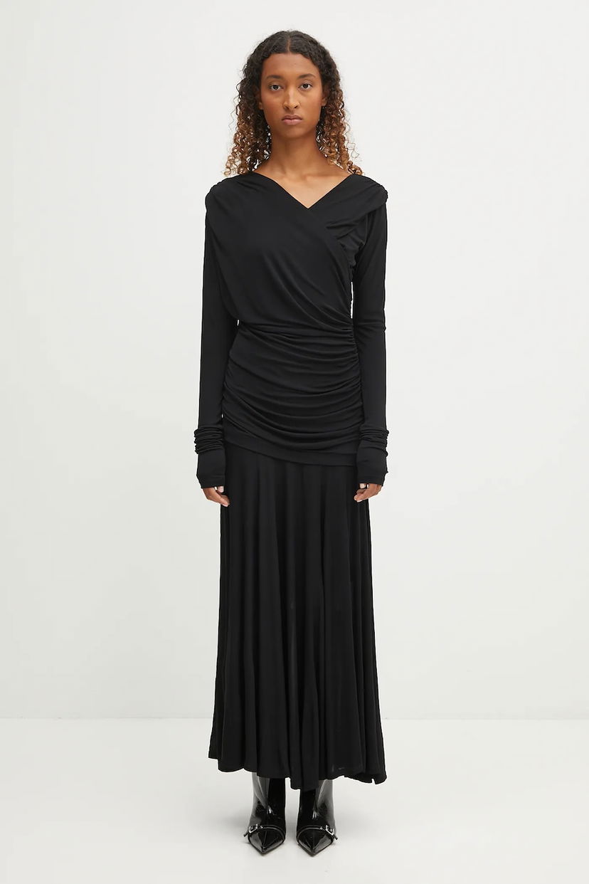 плаття GANNI GANNI Interlock Jersey Crossover Ruched Maxi Dress чорний | T4213