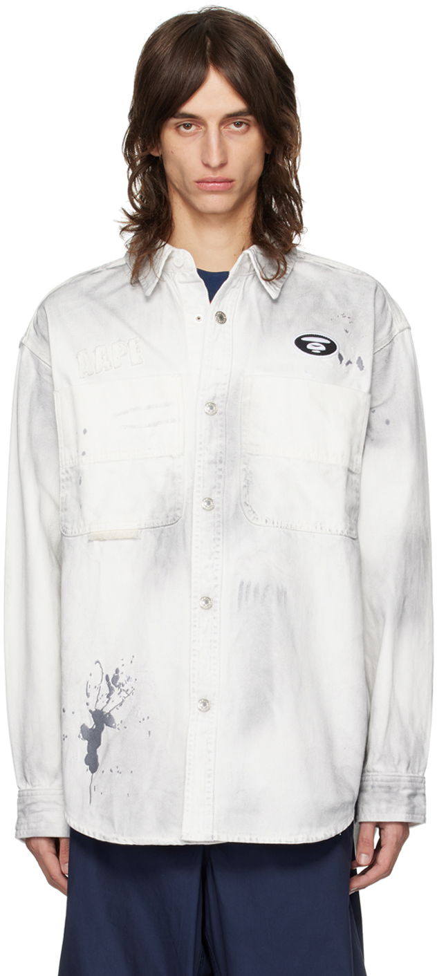 Сорочка AAPE by A Bathing Ape AAPE by A Bathing Ape Embroidered Denim Shirt білий | AAPSTM8480XXMWHB