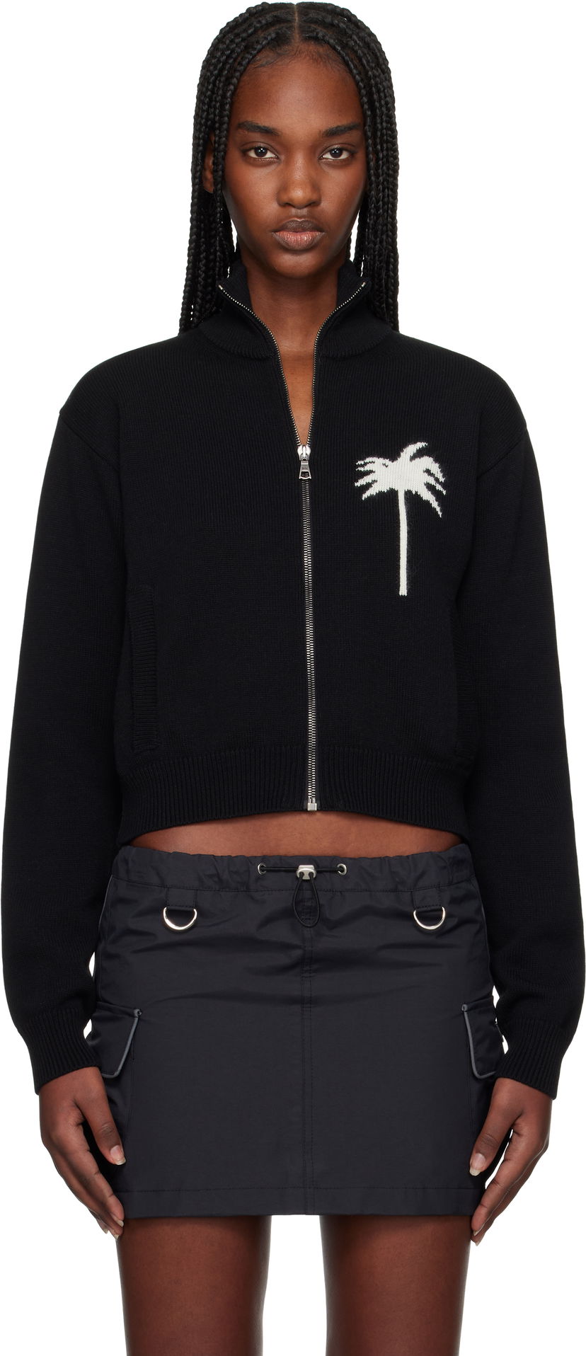 Cветр Palm Angels Palm Angels Palm Inlay Knit Track Jacket чорний | PWHA061S25KNI0011003