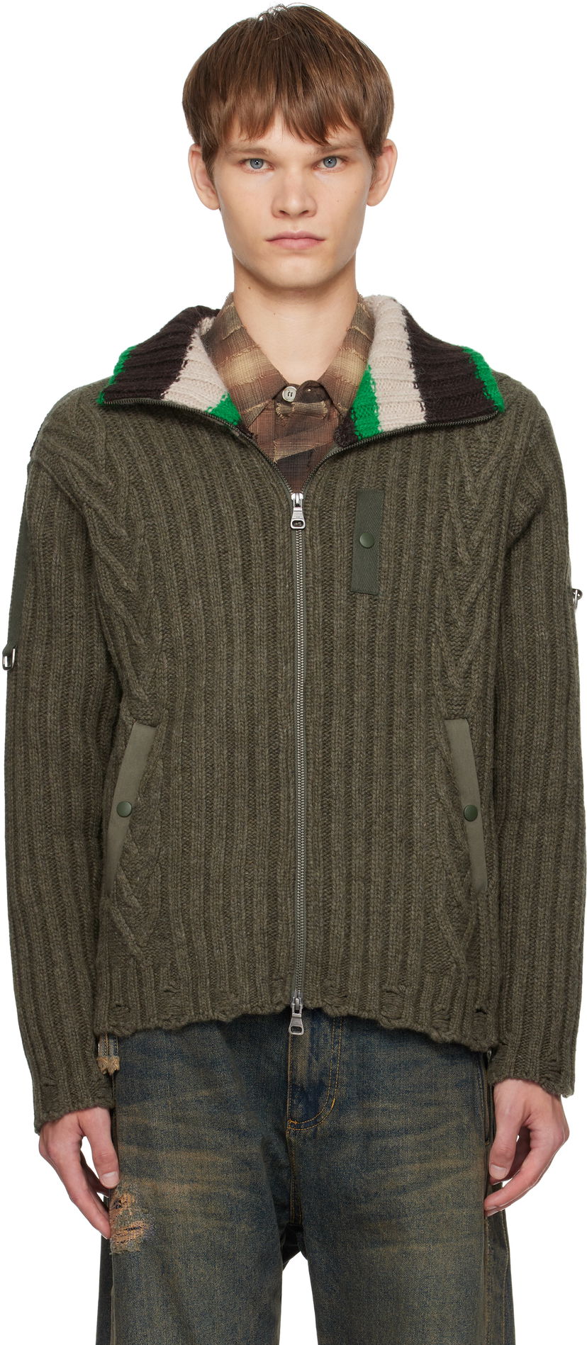 Cветр Andersson Bell Andersson Bell Stripe High-Neck Zip-Up Sweater Зелений | atb1344m