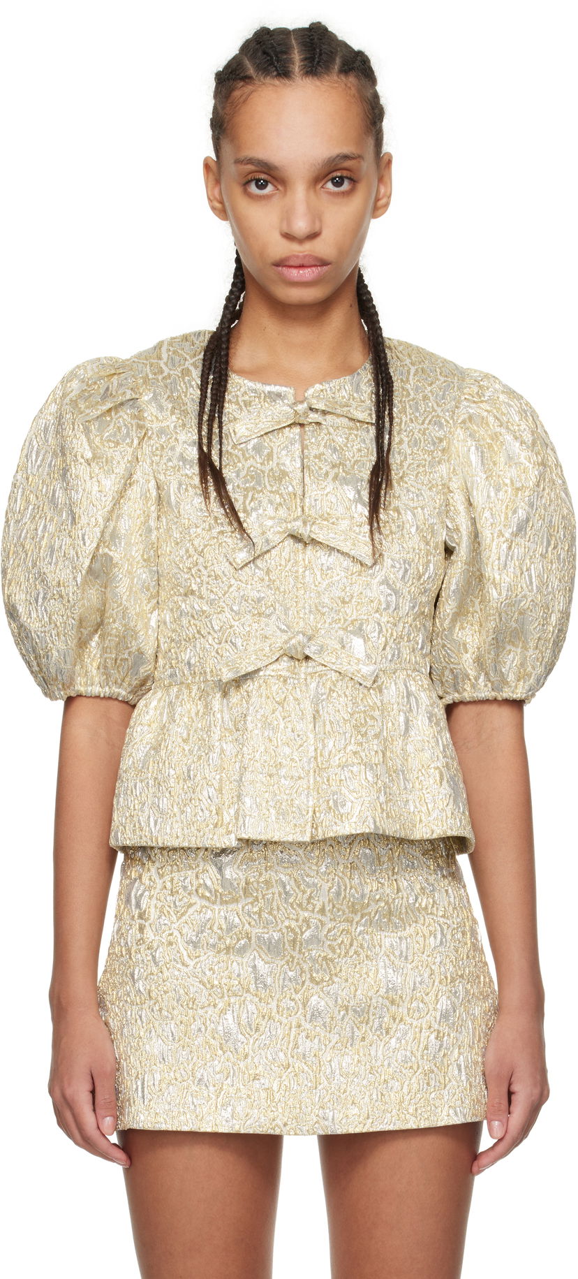 Спідниця GANNI GANNI Peplum Tie String Blouse Металік | W0329