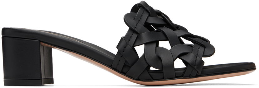 Кросівки та взуття Gianvito Rossi Amalfi Woven Leather Heeled Sandals чорний | G10025-45RIC-CLN