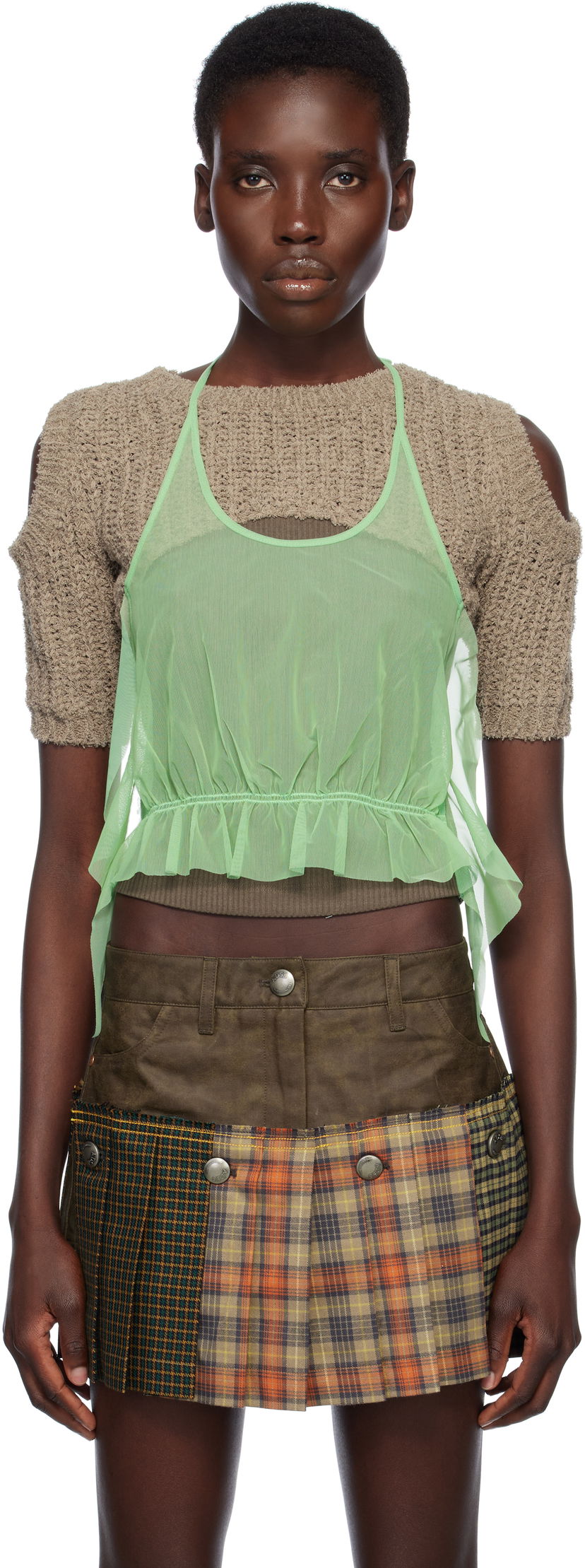 Спідниця Andersson Bell Andersson Bell Cut-Out Knit Top and Plaid Mini Skirt Set Зелений | atb1315w