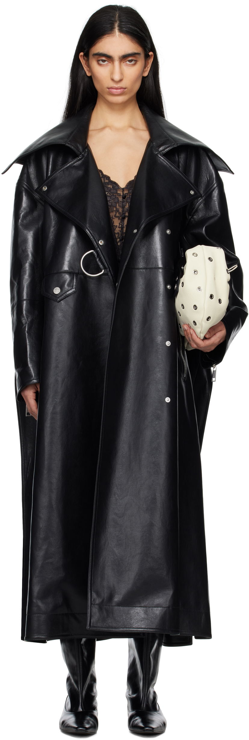 Тренчкот Nanushka Nanushka Teca Regenerated Leather Trench Coat чорний | NW25RSOW14099