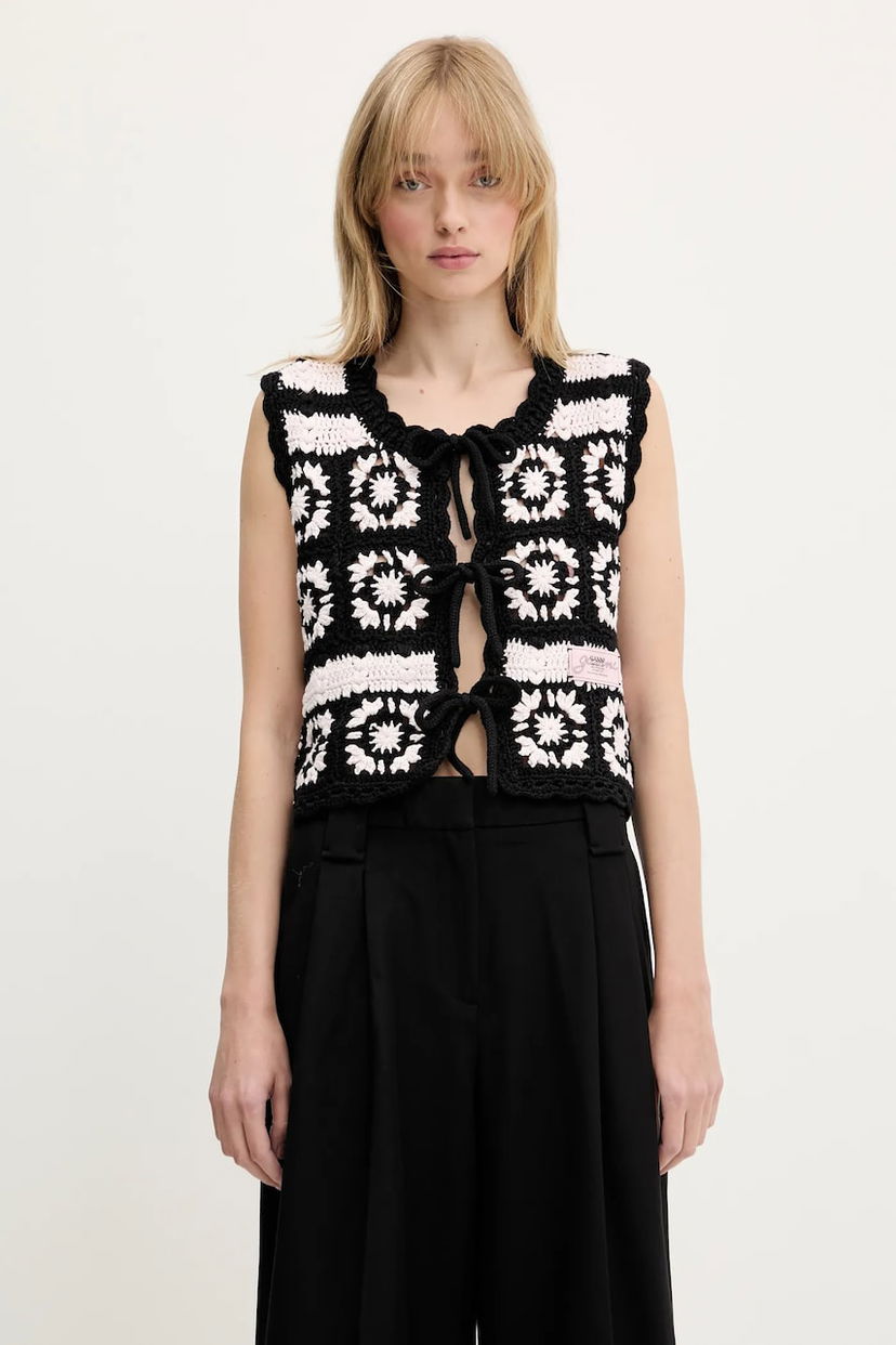 Жилет GANNI GANNI Crochet Tie-Front Vest чорний | K2440