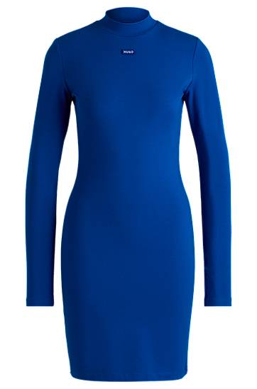 плаття BOSS HUGO Bodycon Stretch Cotton Dress with Logo Badge Синій | 50531138