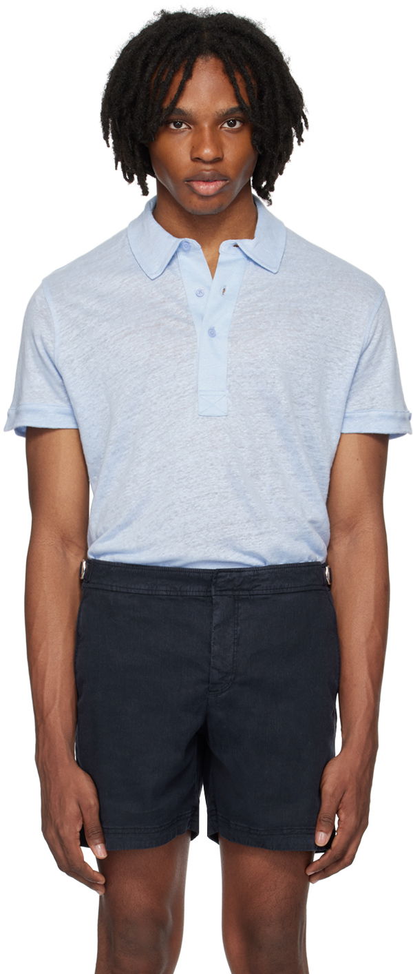 Сорочка поло Orlebar Brown Linen Polo Shirt Синій | 278987