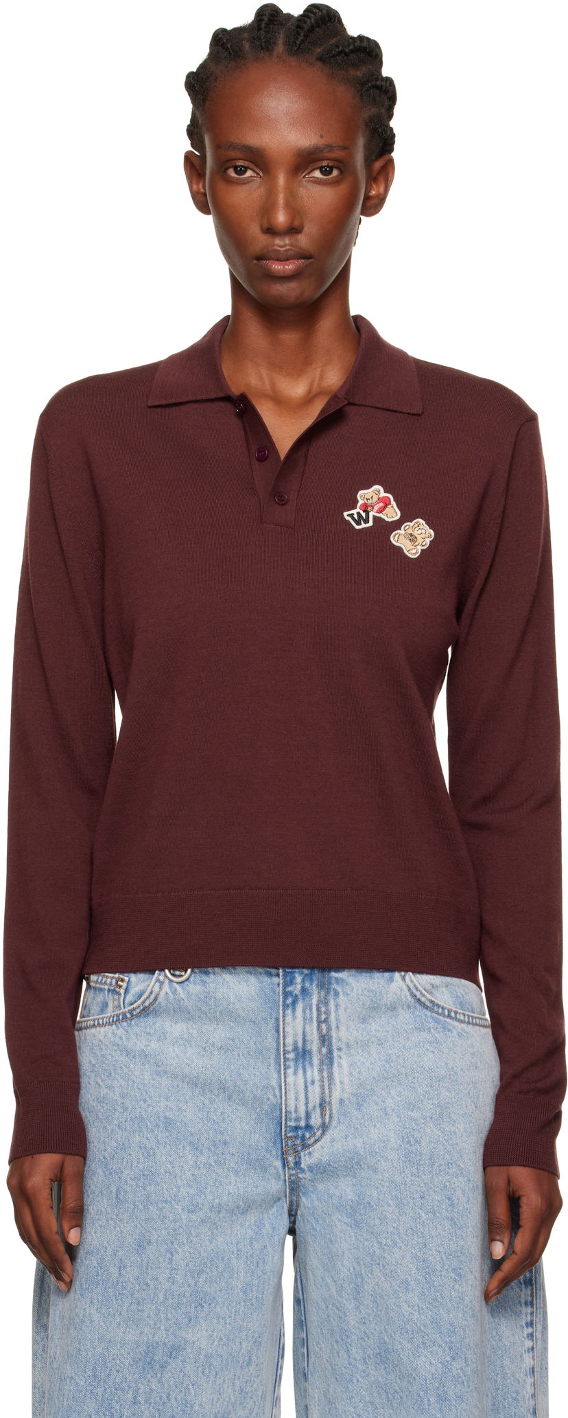 Сорочка поло We11done We11done Double Patched Knit Polo Бордовий | WD-KT2-25-679-W-WN