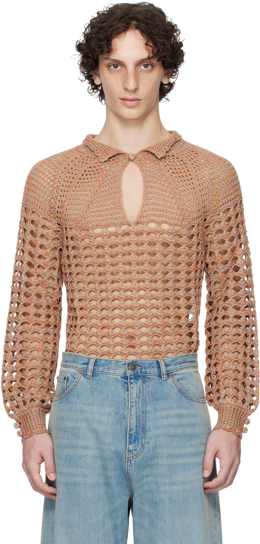 Cветр Valentino Valentino Cotton & Linen Knit Polo Sweater Помаранчевий | 6V0KC34AAUTAH2