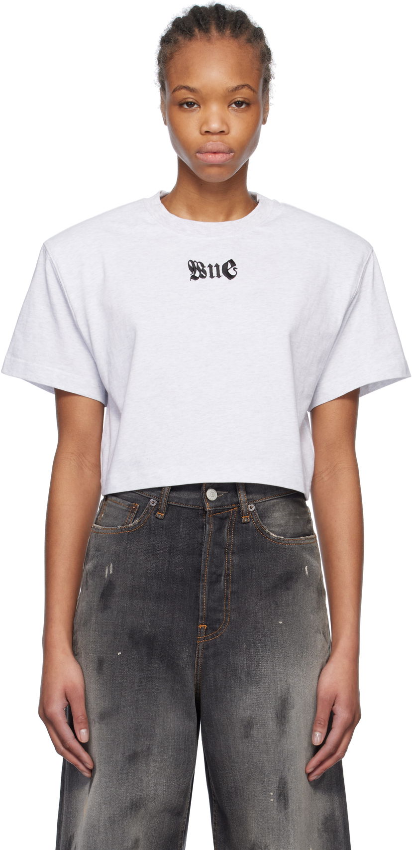 Кроп-топи We11done We11done Cropped T-Shirt with Shoulder Pads Сірий | WD-TT0-25-712-W-GY