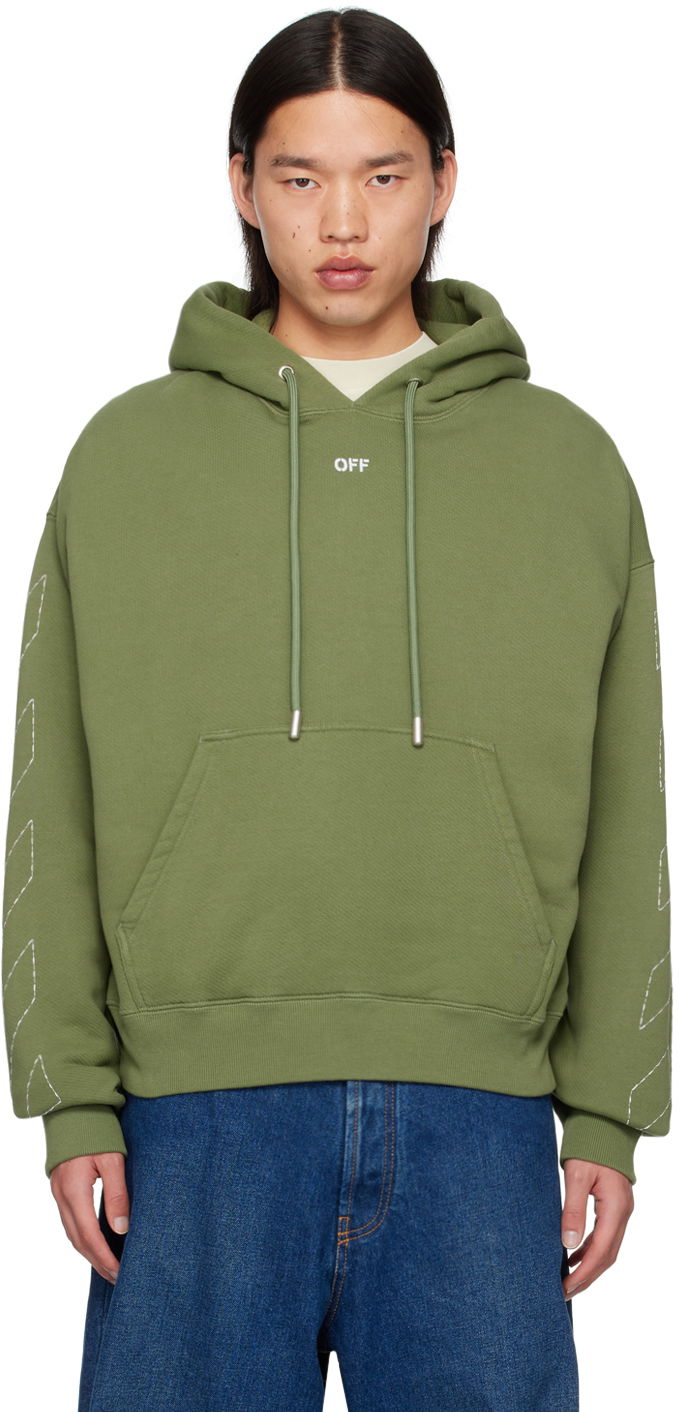 Світшоти Off-White Green Off Stitch Skate Hoodie Зелений | OMBB085F24FLE0015801
