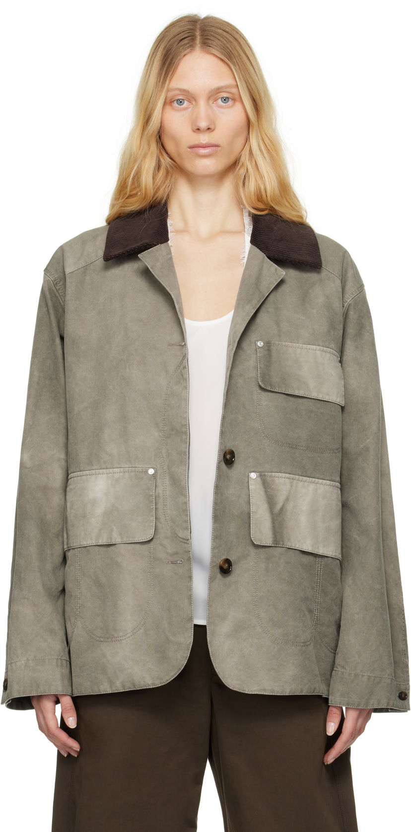 Парка Stella McCartney Stella McCartney Corduroy Collar Aged Jacket Зелений | 6801223EU470
