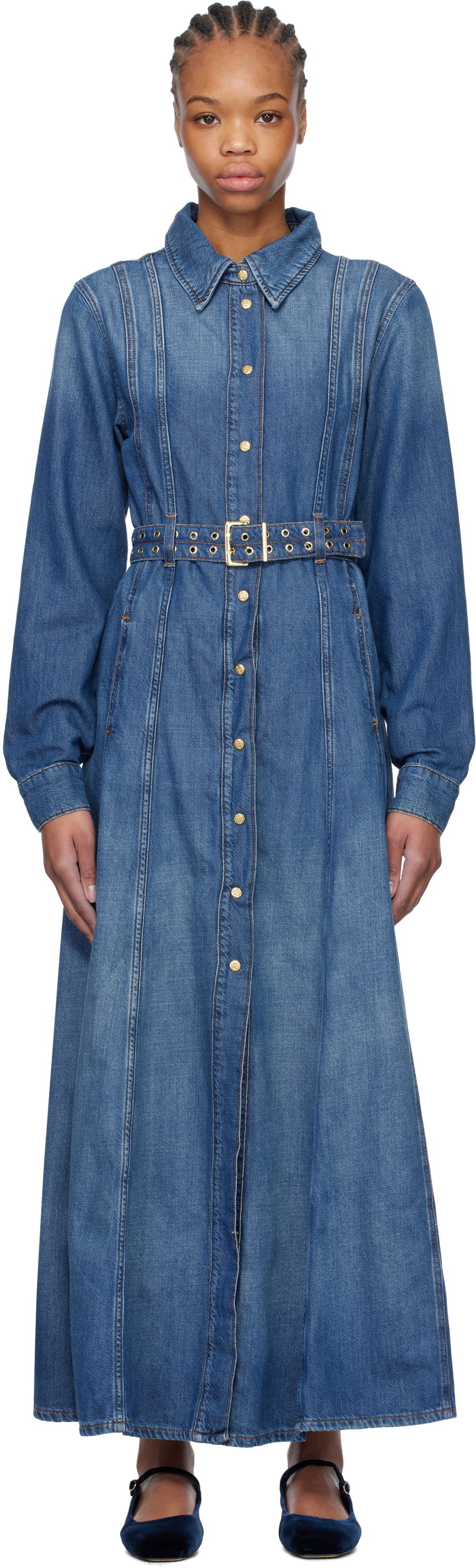 плаття GANNI GANNI Belted Denim Maxi Dress Синій | J1611