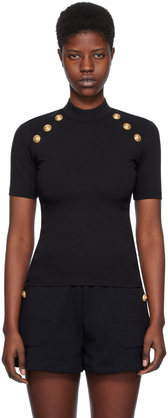 Футболка Balmain Mock Neck T-Shirt чорний | CF1EF090JH30
