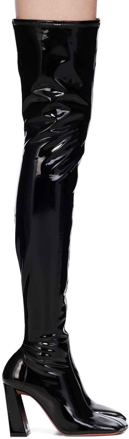 Догляд за взуттям Amina Muaddi Amina Muaddi Marine Stretch Thigh-High Boots чорний | MARINE STRETCH BLOCK HEEL LATEX