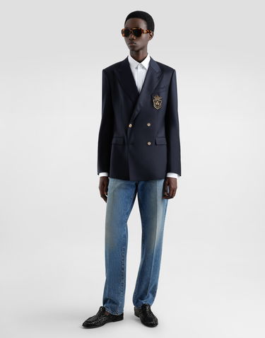 Куртка Dolce & Gabbana Double-breasted Wool Jacket With Patch Синій | G2TJ8ZFUBFAB4902, 1