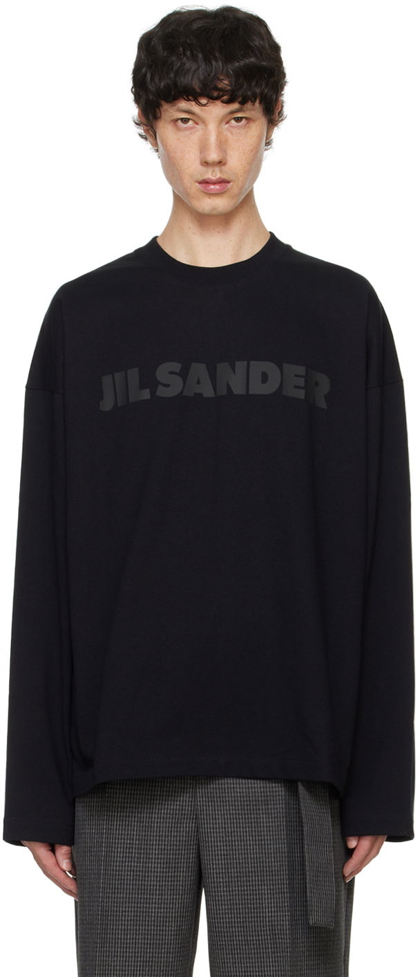 Футболка Jil Sander Black Printed-Logo Long Sleeve T-Shirt чорний | J21GC0167_J20243
