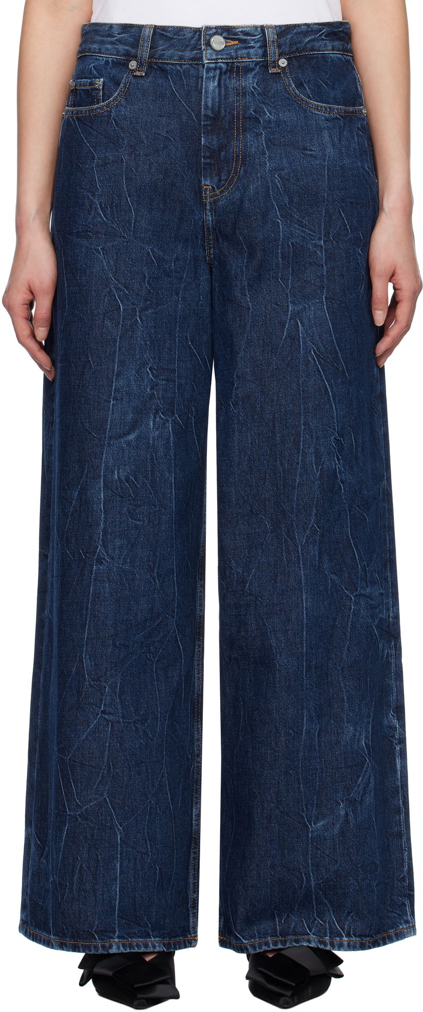 Джинси GANNI GANNI Crinkled Future Denim Marri Wide-Leg Jeans Синій | J1593