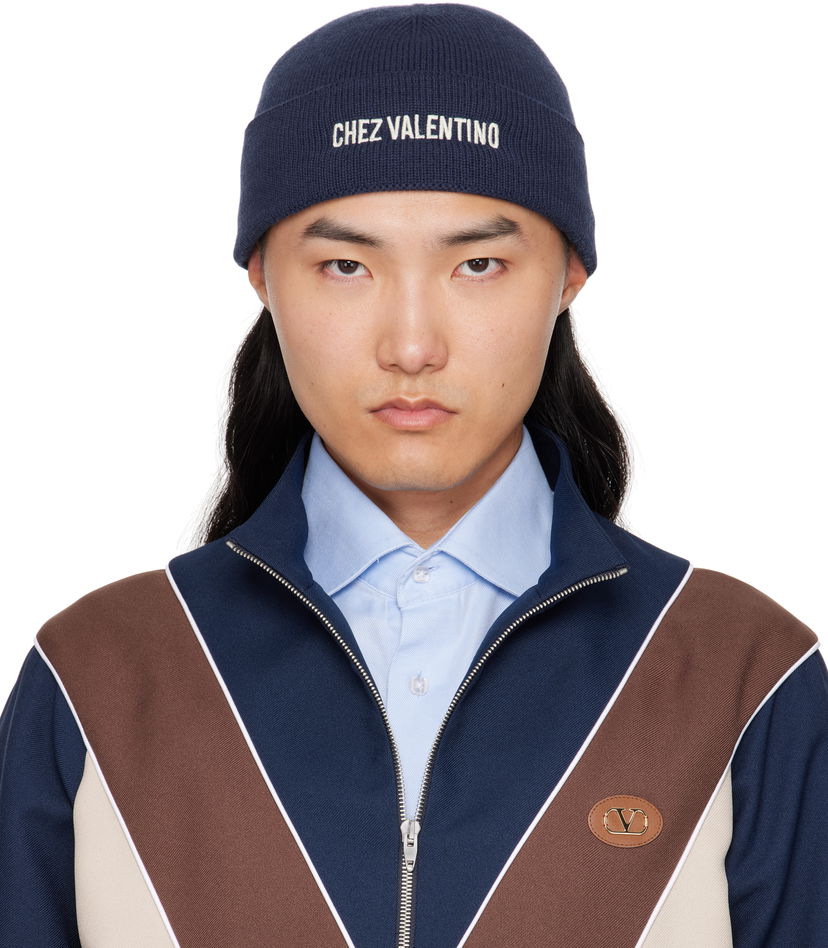 Шапка Valentino Valentino 'Chez Valentino' Wool Beanie темно-синій | 7Y2HB02RFZL