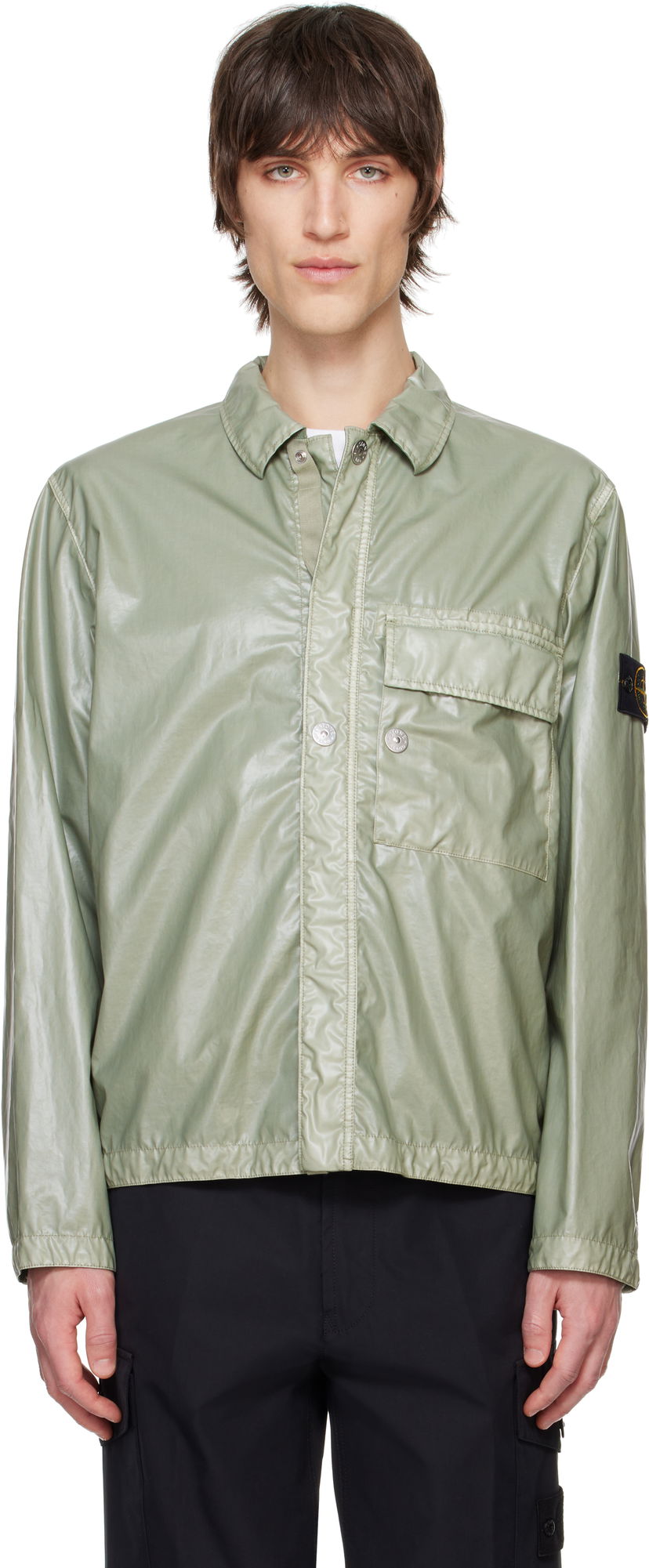 Сорочка Stone Island Stone Island Mussola Gommata-TC Overshirt Зелений | K1S15 1200001 S0022