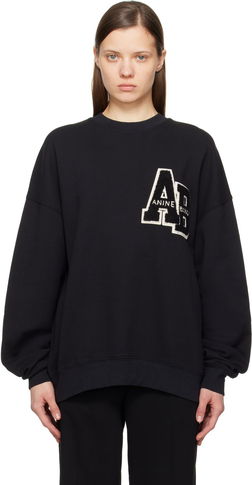Cветр Anine Bing Anine Bing Miles Oversized Letterman Sweatshirt чорний | A-08-10074-BLK1