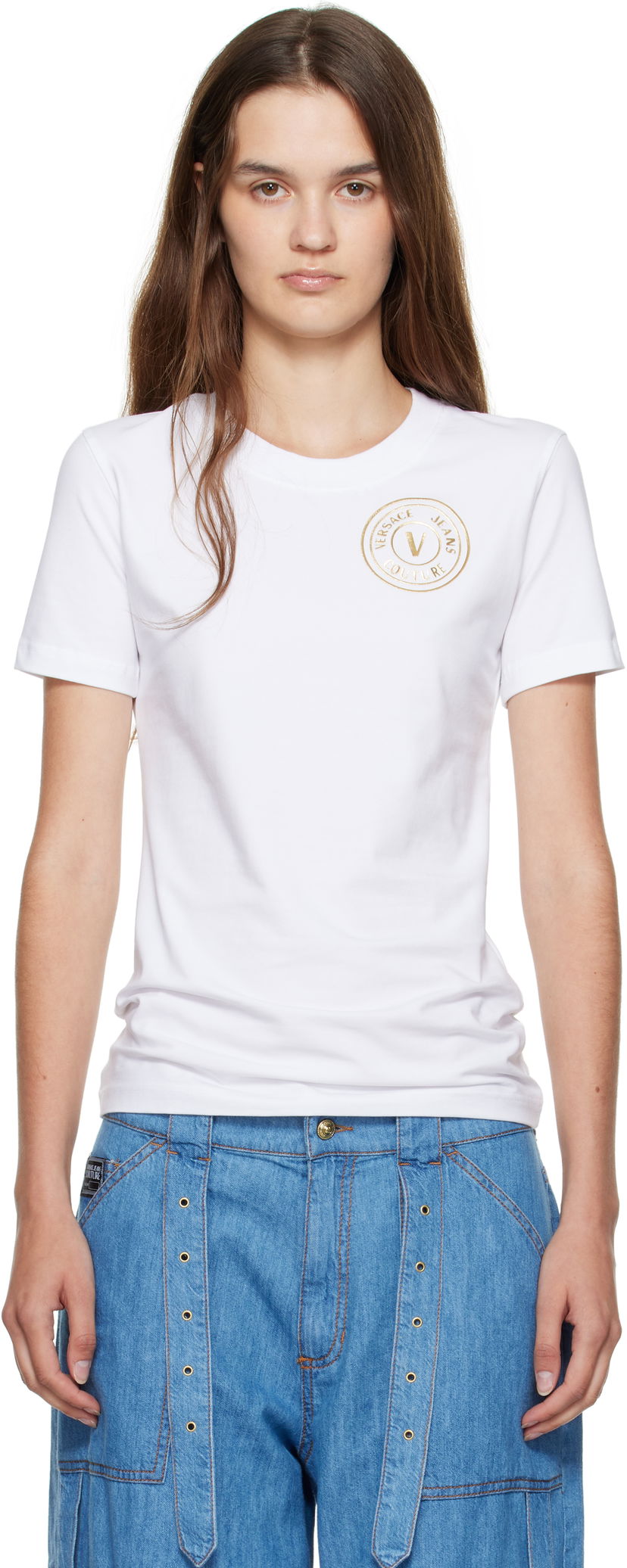 Футболка Versace Versace Jeans Couture Jersey Stretch T-Shirt білий | E79HAHT01_ECJ03T