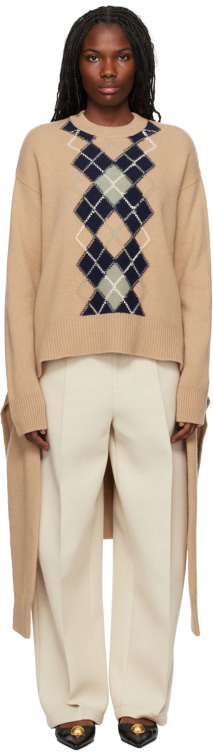 Cветр AMI Argyle Double Sweater бежевий | UKS044.KN0057