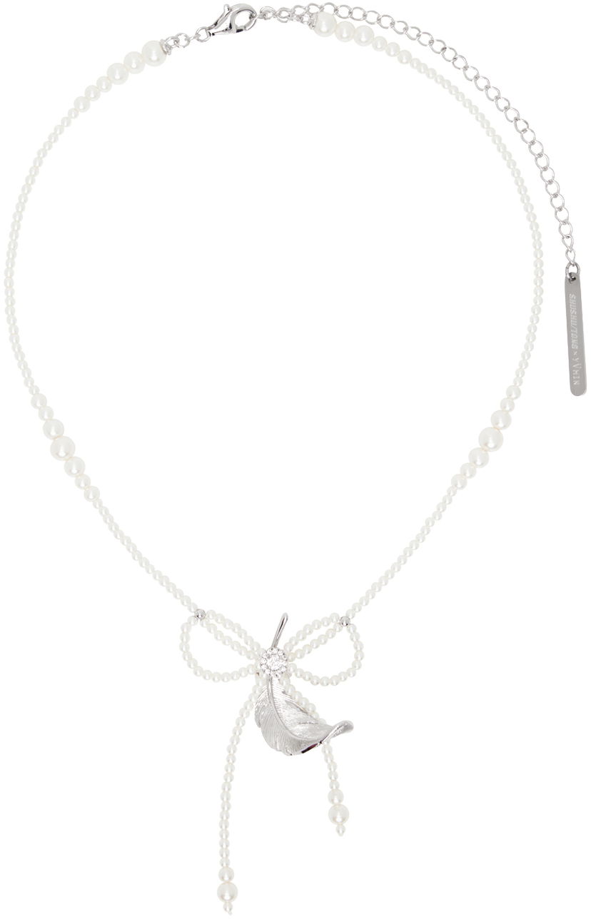 Кольє SHUSHU/TONG YVMIN Edition Pearl Tassel Feather Necklace білий | 24829SLV00NN