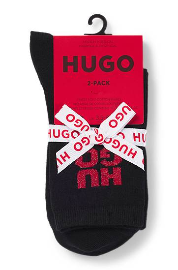 Шкарпетки BOSS Two-pack of short-length socks with sparkly logos чорний | 50524283, 1