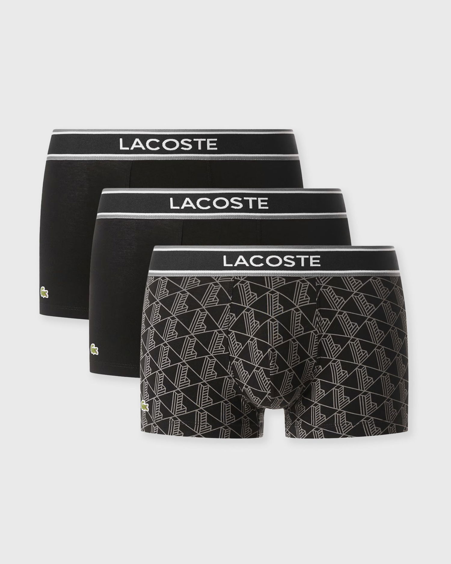 Боксери Lacoste Pack of 3 Patterned and Plain Elastic Waistband Trunks чорний | 5H4970-031, 0