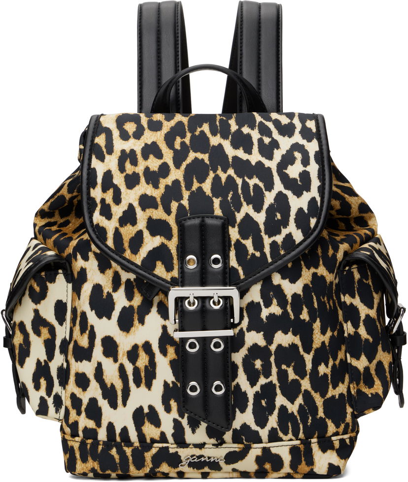Рюкзак GANNI Ganni Leopard Print Small Nylon Bucky Backpack бежевий | A6617