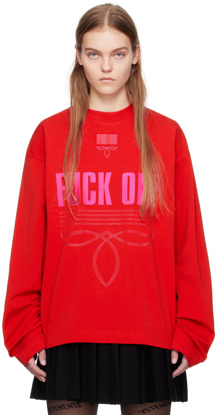 Світшоти VETEMENTS VTMNTS Embroidered Long Sleeve T-Shirt Червоний | VL20LS120R