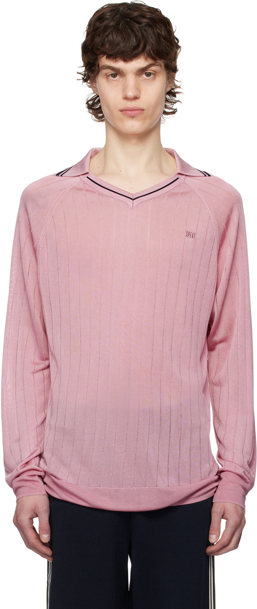 Cветр Wales Bonner Wales Bonner Roots Knit Polo Shirt Рожевий | MS25KN33-KN08-200 BRIGHT RAYON