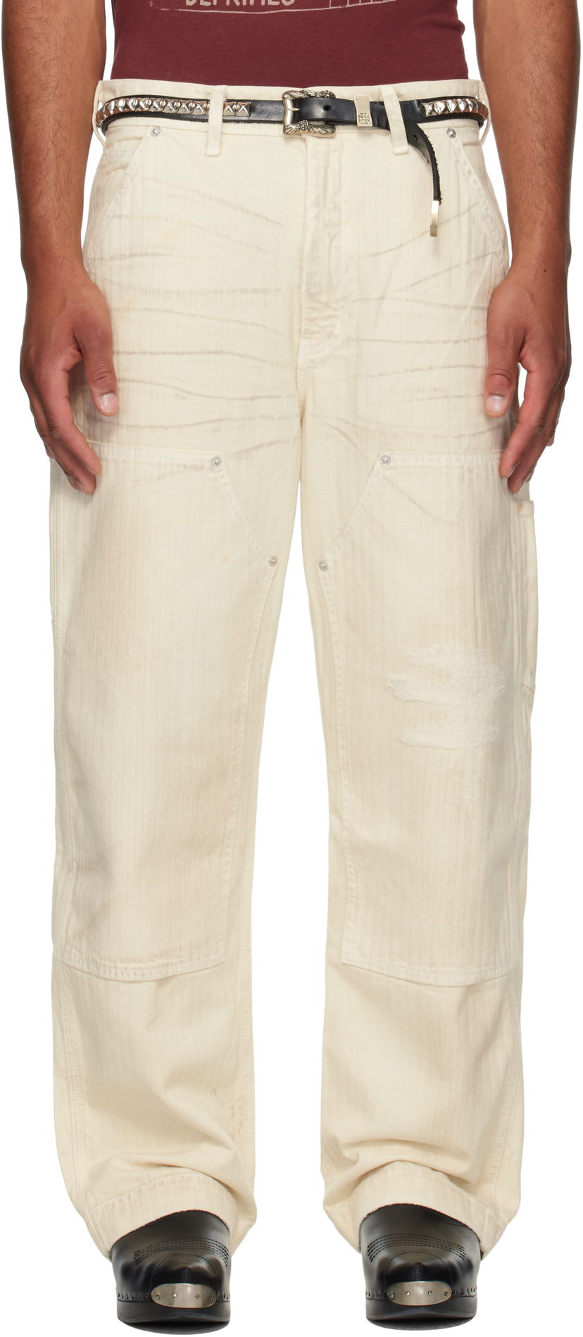 Штани Enfants Riches Déprimés Enfants Riches Déprimés Double Knee Paint Denim Trousers білий | 050-409