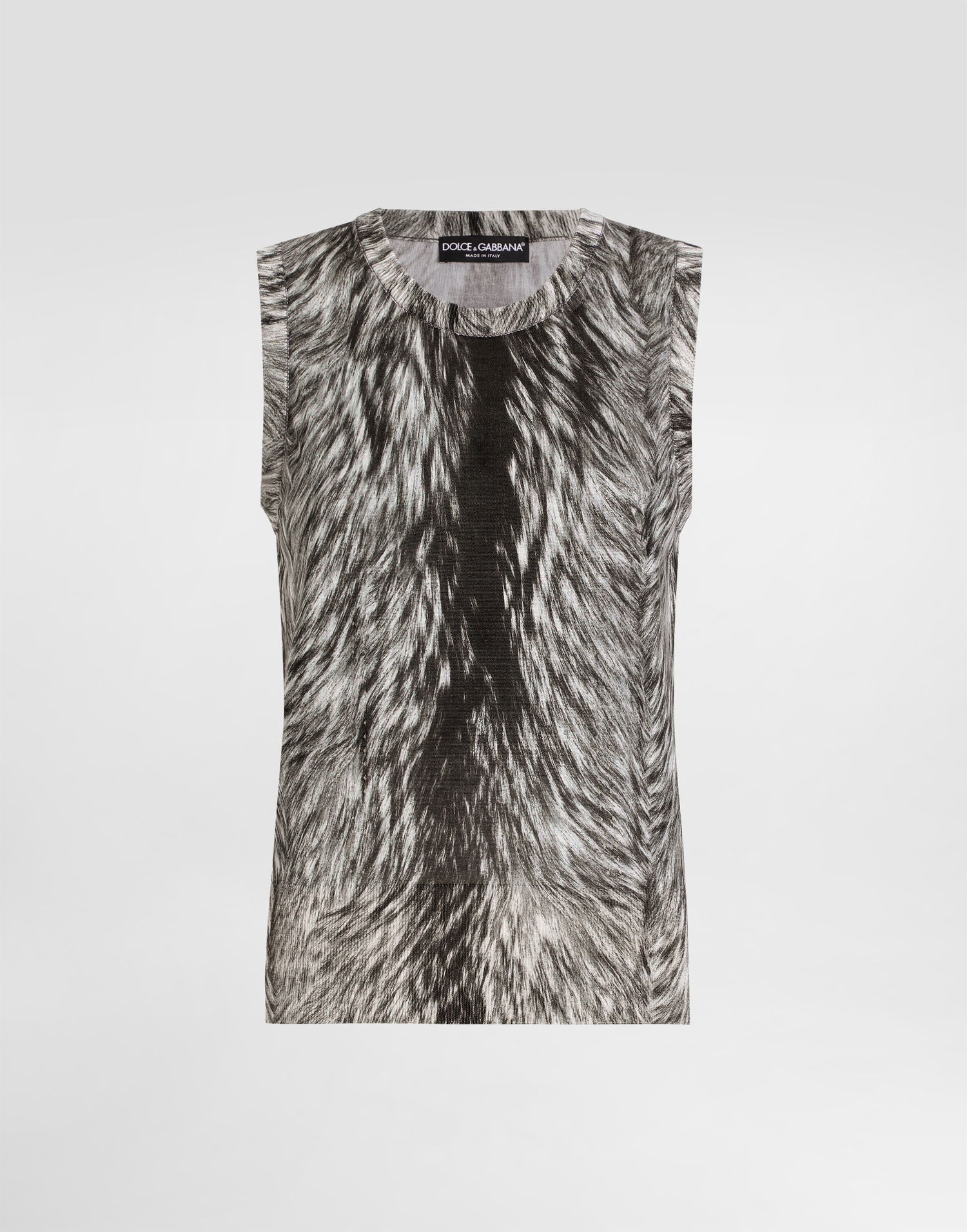 Безрукавка Dolce & Gabbana Dolce & Gabbana Silk Tank Top with Fur Print Сірий | FXT04TJAHLAHI3VQ, 0