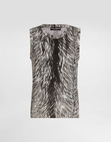 Безрукавка Dolce & Gabbana Dolce & Gabbana Silk Tank Top with Fur Print Сірий | FXT04TJAHLAHI3VQ, 0