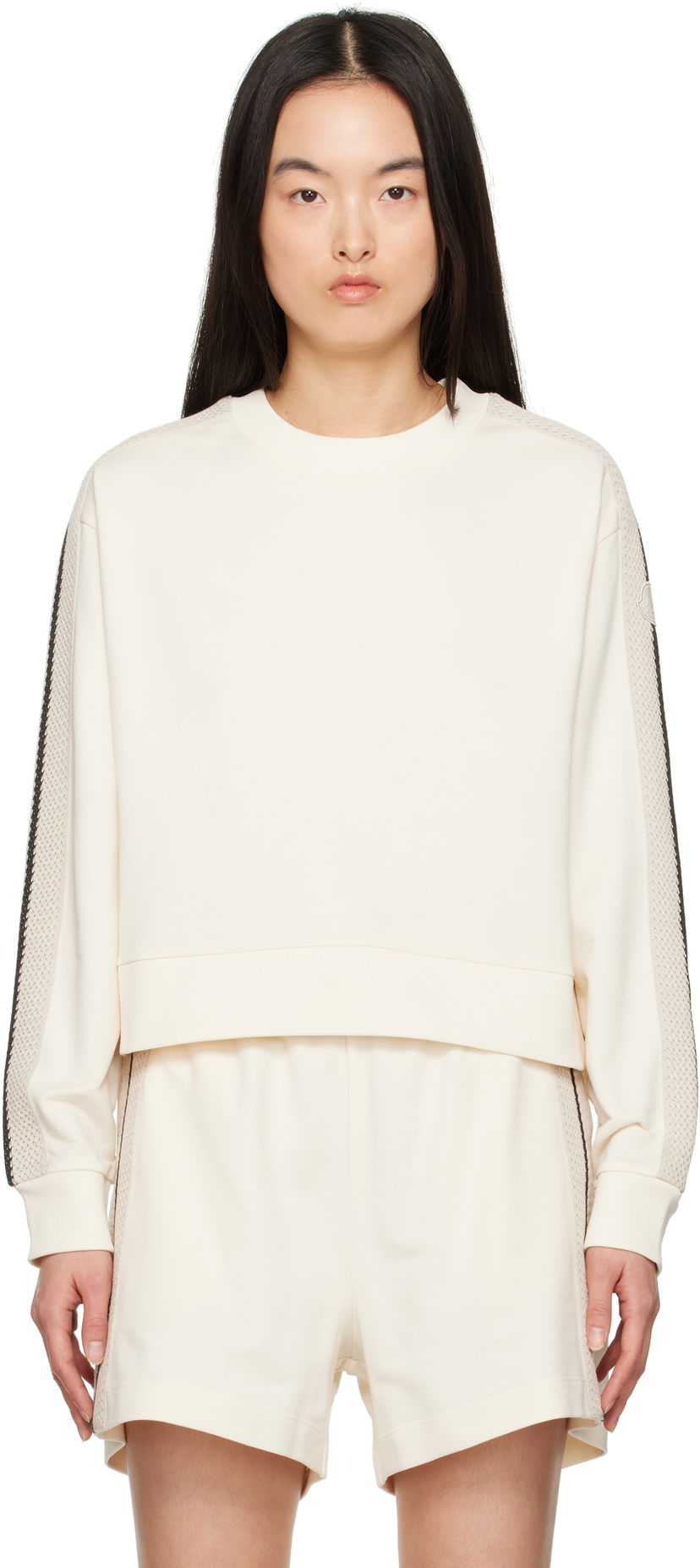 Cветр Moncler Moncler Cropped Sweatshirt with Striped Trim білий | K10938G0003389A1K