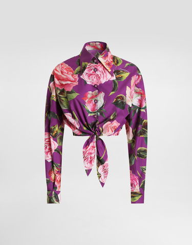 Сорочка Dolce & Gabbana Dolce & Gabbana Rose Print Tie-Front Cropped Shirt Фіолетовий | F5R73THS5TDHP5IG, 0