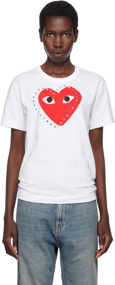 Футболка Comme des Garçons COMME des GARÇONS PLAY Stud Print Red Heart T-Shirt білий | AX-T803-051, 0