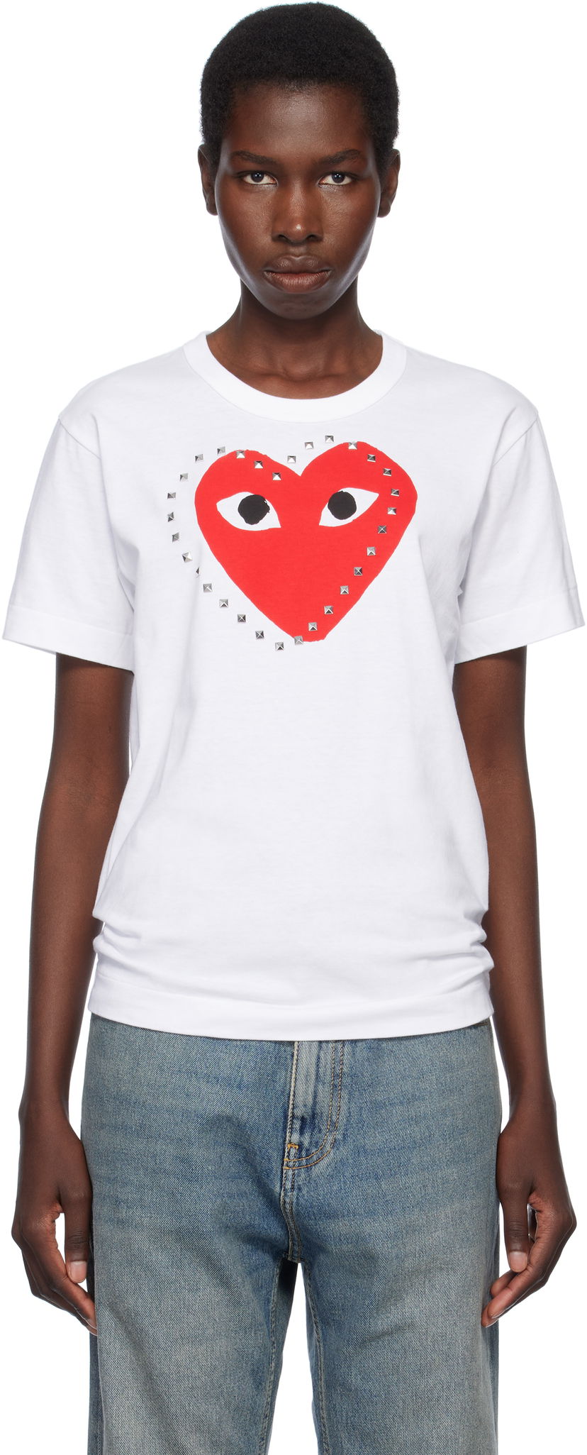Футболка Comme des Garçons COMME des GARÇONS PLAY Stud Print Red Heart T-Shirt білий | AX-T803-051