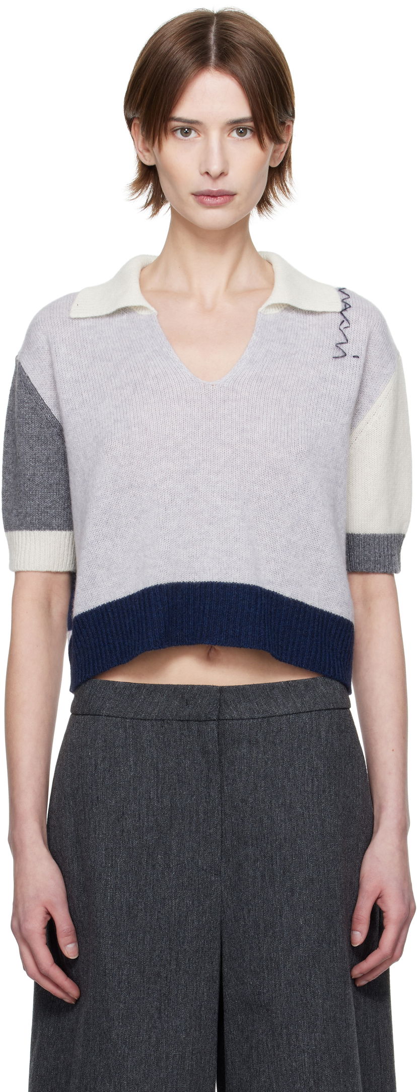 Cветр Marni Marni Cashmere Color-Block Polo Сірий | CVMD0150EQ UFX385